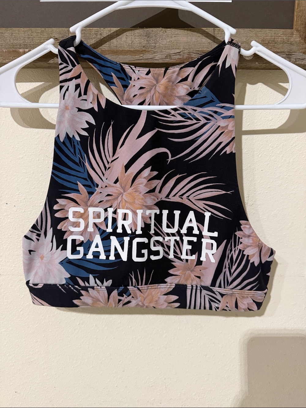 Spiritual Gangster Black Tropical Floral Racerback Sports Bra Crop Top